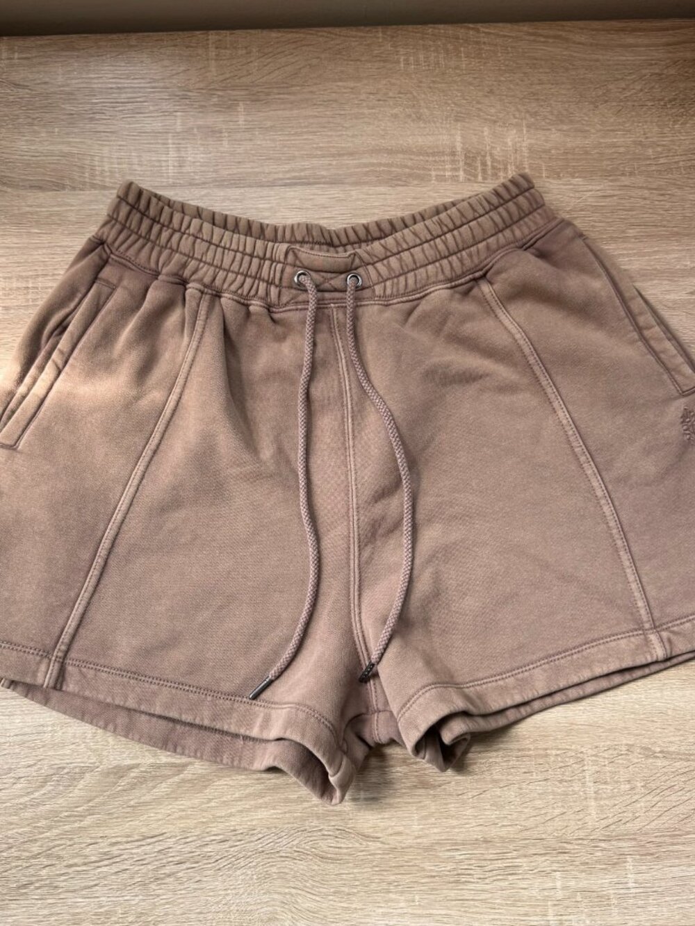 New Free People Sprint To The Finish Long Sweat Shorts Tan Large